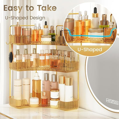 Golden 2-Tier Corner Bathroom Organizer, Countertop Storage Shelf - Image 4
