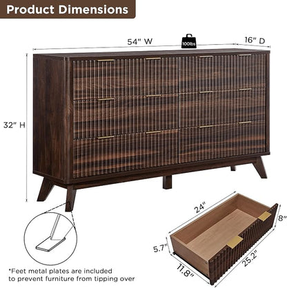 T4TREAM Fluted 6 Drawers Dresser, Curved Profile Design, Dresser TV Stand - Image 2