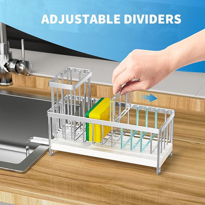 Cisily Silver Sponge Holder for Kitchen Sink, Sink Caddy Organizer - Image 4