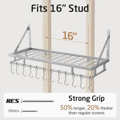 KES 30-Inch Silver Gray Pot Rack, Wall Mounted Hanging Pot and Pan Organizer - Image 7