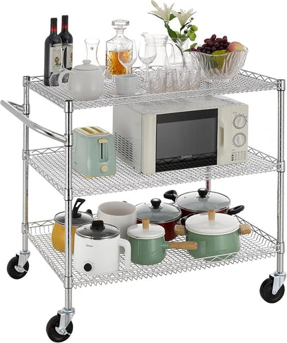 Finnhomy 3 Tier Heavy Duty Commercial Grade Utility Cart, Wire Rolling Cart - Image 3