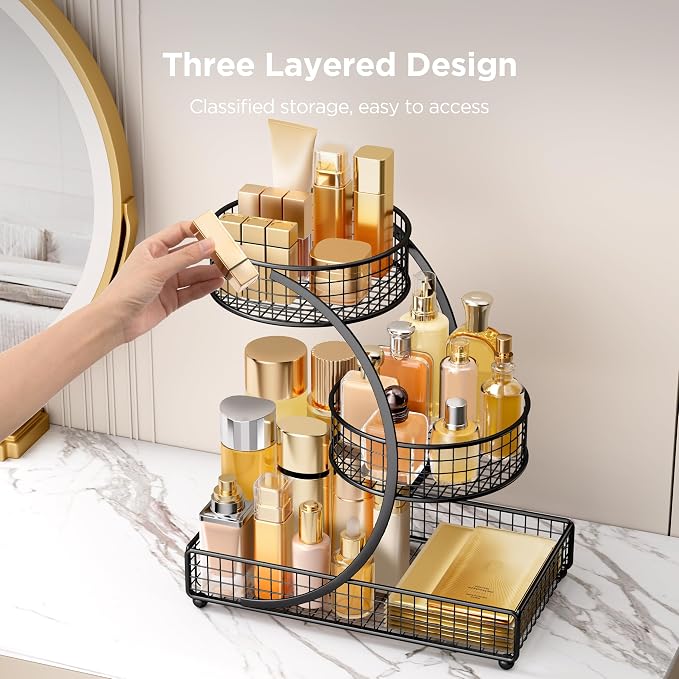 HBlife Makeup Organizer for Vanity, 3 Tier Metal Bathroom Countertop Organizers - Image 3