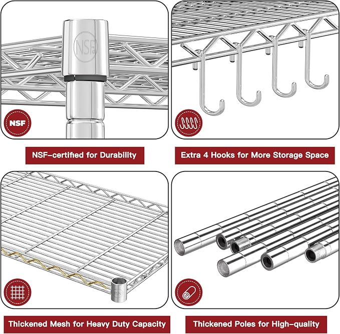 PrimeZone 2 Pack Steel Storage Wire Shelving 5 Tier Metal Shelves - Image 5