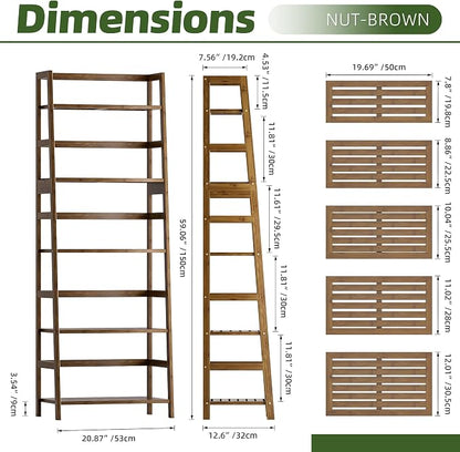 Ladder Shelf, 5-Tier Bookshelf, All Bamboo Heavy Duty Bookcase, Freestanding - Image 3