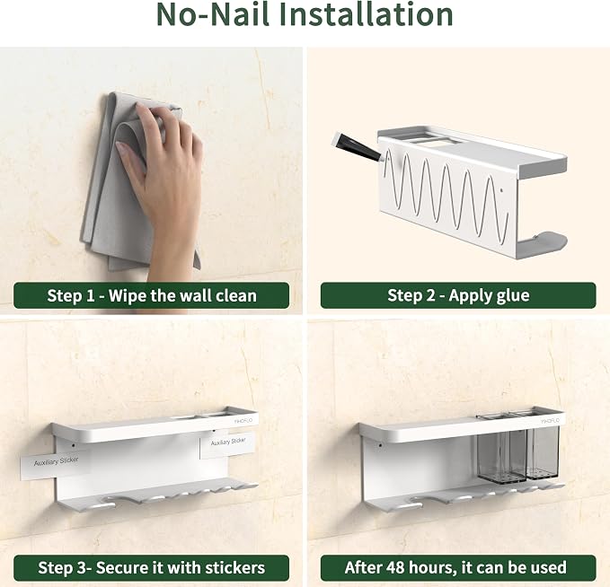 Hair Dryer Holder Wall Mounted Adhesive/Drilling, Hair Dryer Storage Organizer - Image 6