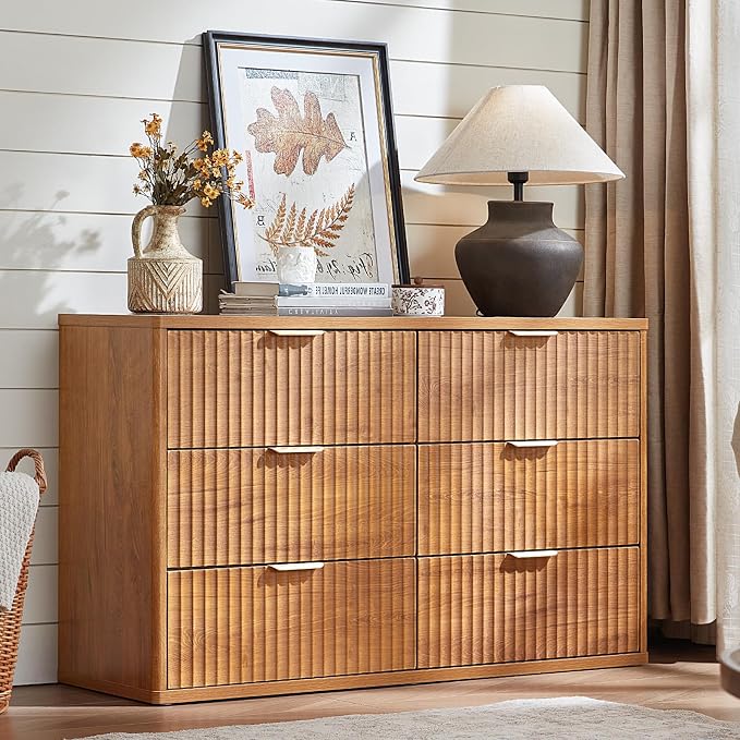 LEYAOYAO Fluted 6 Drawers Dresser Set of 2, Curved Profile Design, Dresser TV - Image 2