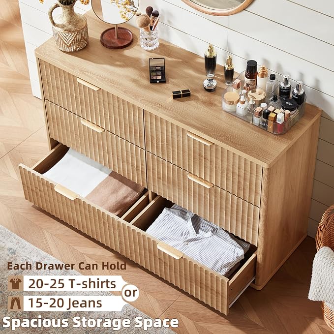 LEYAOYAO Fluted 6 Drawers Dresser, Curved Profile Design, Dresser TV Stand - Image 6