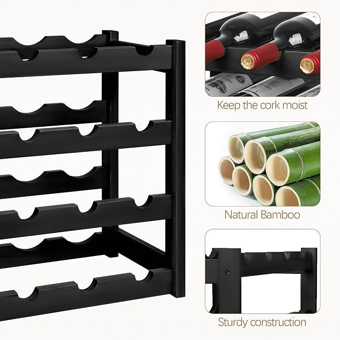 VASMIA Wine Rack, 4-Tier Bamboo Wine Racks Countertop, Sturdy and Durable Wine - Image 4