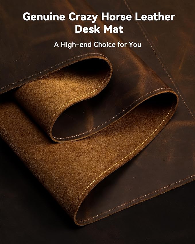 YSAGi Leather Desk Mat, 31.5"x15.8"Real Leather Desk Pad, 3mm Thick Desk Blotter - Image 2