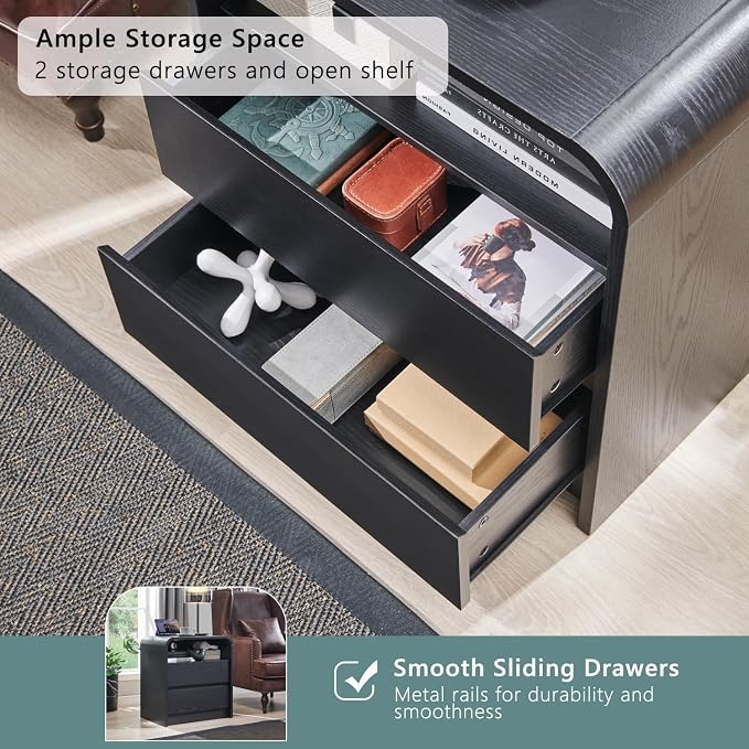 25" Tall Modern Nightstand Set of 2, 23.6'' Wide Wood Bedside Table w/2 Storage - Image 5