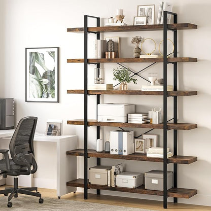 Bookshelf Set of 2, Heavy Duty 6-Tier Industrial Bookcase, 120lbs Shelf Capacity - Image 6