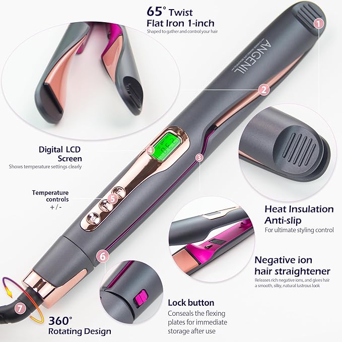 ANGENIL Pro Twist Ceramic Flat Iron 1 Inch, Dual Voltage Hair Straightener and - Image 5