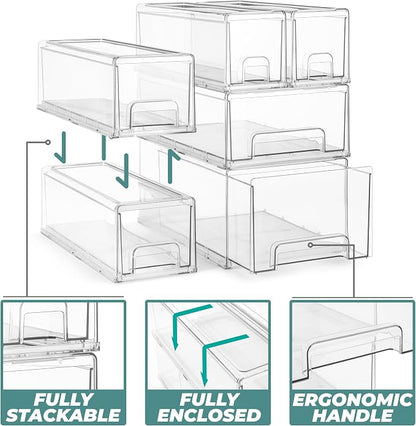 Sorbus Large Clear Stackable Storage Drawers – 4-Pack Plastic Organizer Bins - Image 4