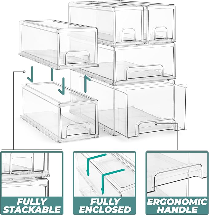 Sorbus Medium Clear Stackable Storage Drawers – 2-Pack Plastic Organizer Bins - Image 4
