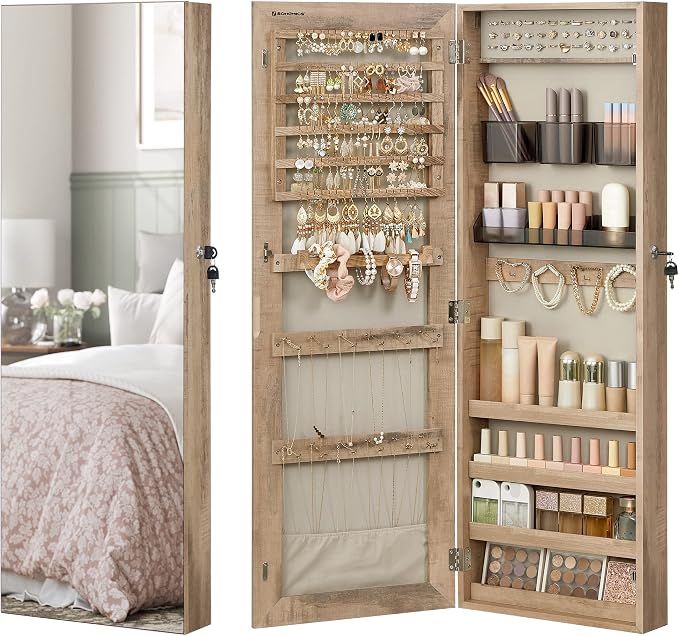 SONGMICS Mirror Jewelry Cabinet Armoire, Wall or Door Mounted Jewelry Storage - Image 10