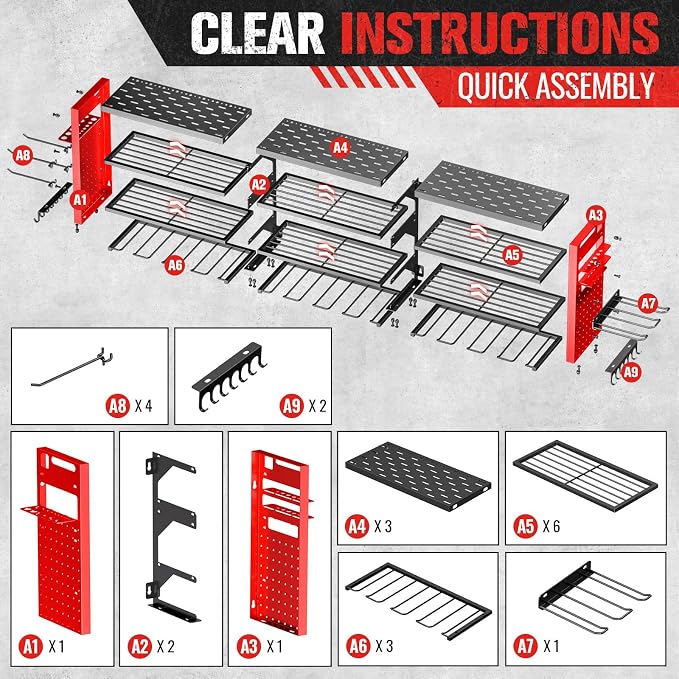 49.8" W Large Power Tool Organizer Wall Mount, Heavy Duty Tool Organizer - Image 8