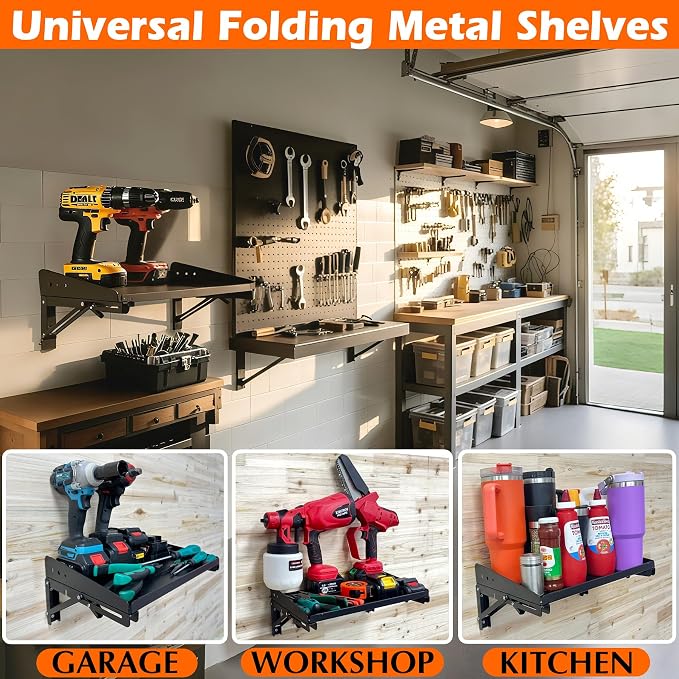 MUTUACTOR 2Pack Garage Wall Shelving, Wall-mounted Sturdy Metal Shelving - Image 4