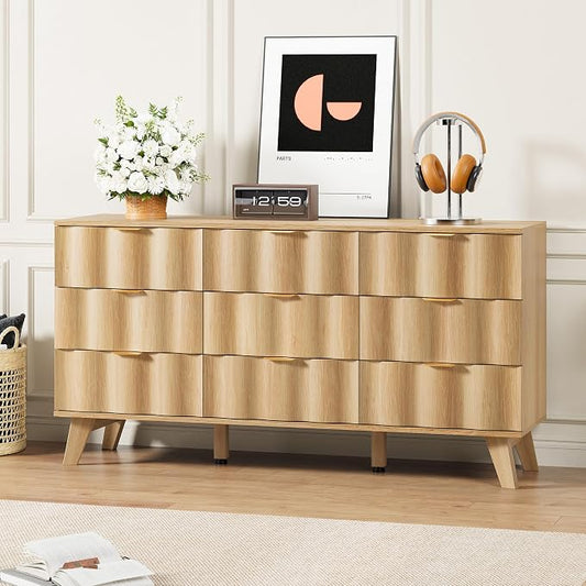 9 Drawer Dresser, Modern Fluted Storage Dresser by EnjoyaWarmandCozyLife