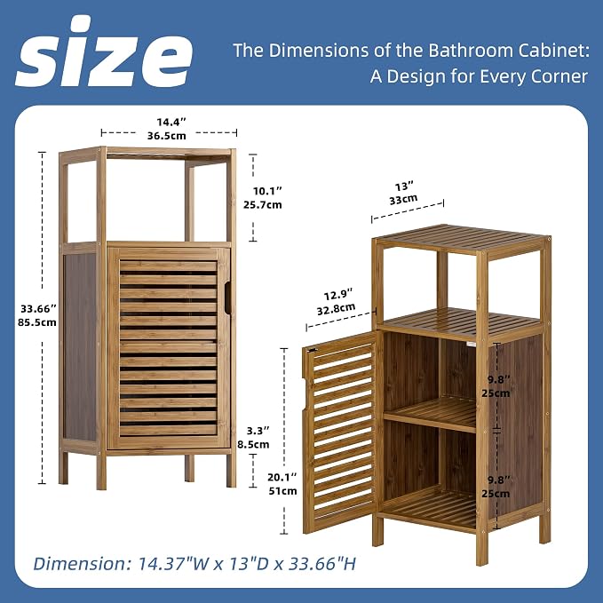 HITNET Bathroom Cabinet, Bamboo Floor Cabinet Free Standing, 4 Tier Sofa Side - Image 3