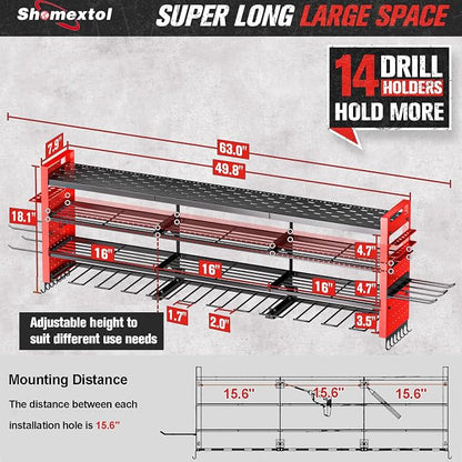 49.8" W Large Power Tool Organizer Wall Mount, Heavy Duty Tool Organizer - Image 2
