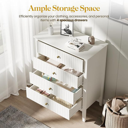 White Fluted 4 Drawer Dresser Set of 2 - Image 8