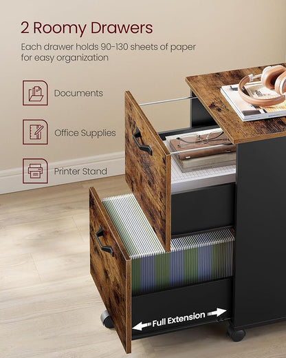 VASAGLE 2-Drawer File Cabinet, Small Rolling Filing Cabinet - Image 4