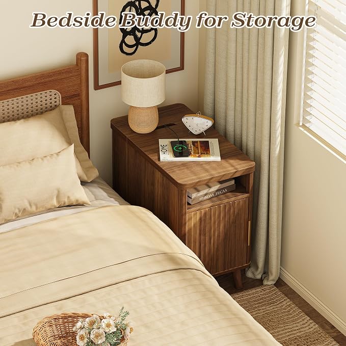 Huuger Narrow End Table with Charging Station, USB-C Port, Fluted Nightstand - Image 7