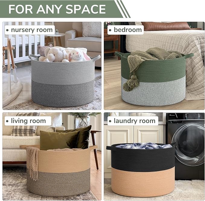 INDRESSME 115L Extra Large Cotton Rope Blanket Basket, Home Decor Laundry - Image 4