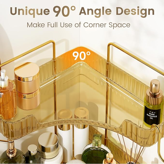 Golden 2-Tier Corner Bathroom Organizer, Countertop Storage Shelf - Image 3