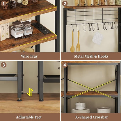 L-Shaped Bakers Rack with Power Outlet, 6-Tier Microwave Stand with Open Storage - Image 6
