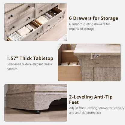 Farmhouse 6 Drawers Dresser for Bedroom, Wooden Dresser TV Stand - Image 5