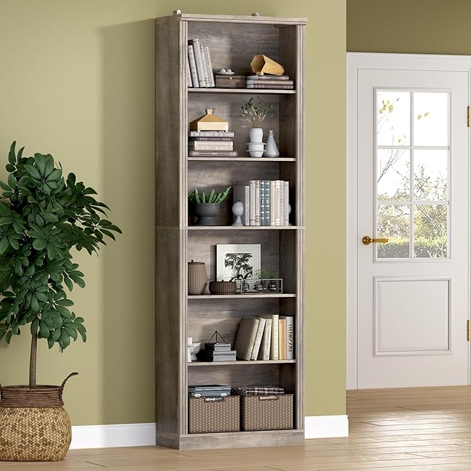 75" Tall Bookshelf, 6-Tier Floor Standing Bookcase by BORNOON