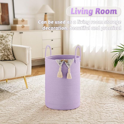 Laundry Basket, Woven Cotton Rope Laundry Hamper, 40L - Image 2