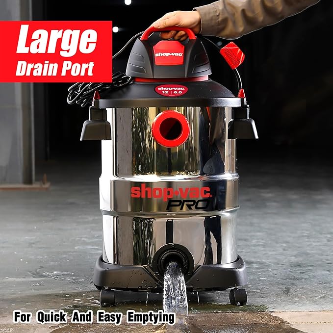 Shop-Vac 12 Gallon 6.0 Peak HP Wet/Dry Vacuum, Stainless Steel Tank, 3 in 1 - Image 2