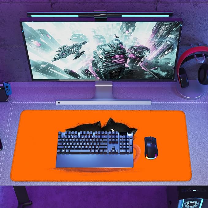 Large Cute Black Cat Mouse Pad, Extended Desk Mat - Image 8