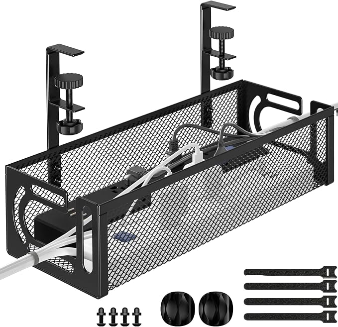 Under Desk Cable Management Tray, 15.7'' No Drill Steel Desk Cable Organizers by BESTFORYOU