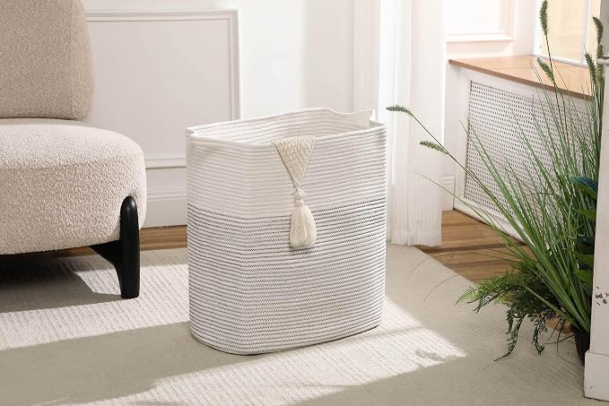 Tall Laundry Basket With Handles, Woven Cotton Rope Big Laundry Hamper Sorters - Image 2