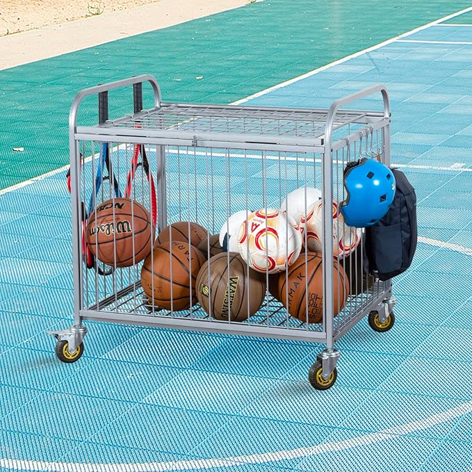 MyGift Large Capacity Metal Rolling Multi Sports Ball Cage Storage Hopper - Image 4