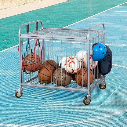 MyGift Large Capacity Metal Rolling Multi Sports Ball Cage Storage Hopper - Image 4