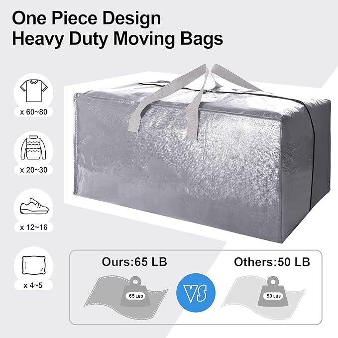 12 Pack Heavy Duty Extra Large Moving Bags W/Backpack Straps - Image 5