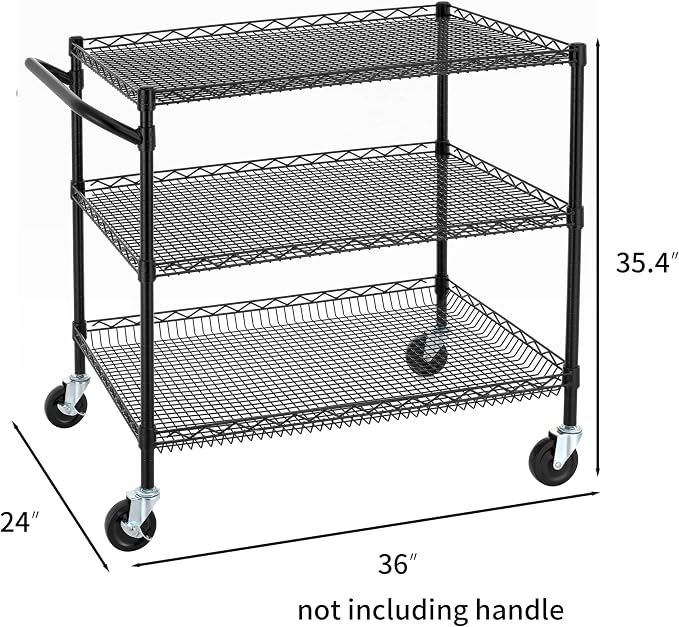 Finnhomy 3 Tier Heavy Duty Commercial Grade Utility Cart, Wire Rolling Cart - Image 4
