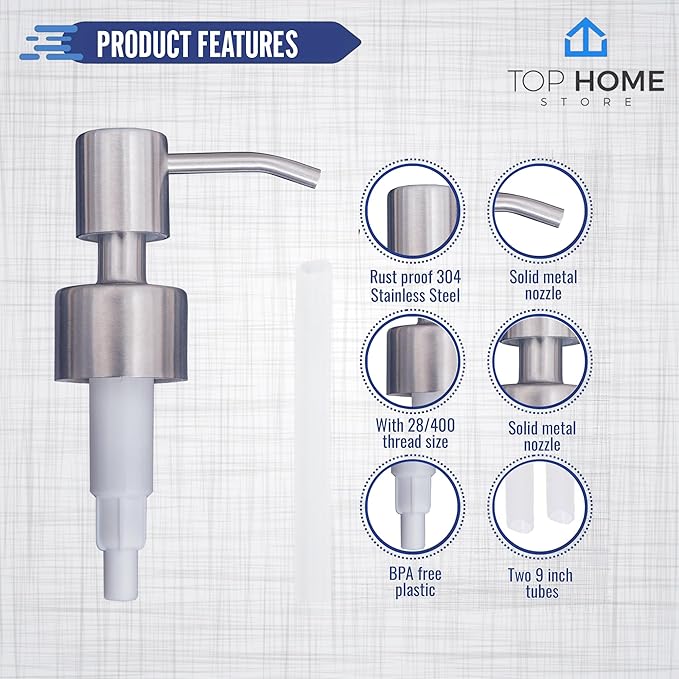 Stainless Steel Soap & Lotion Dispenser Pumps, Brushed Nickel Replacement - Image 4