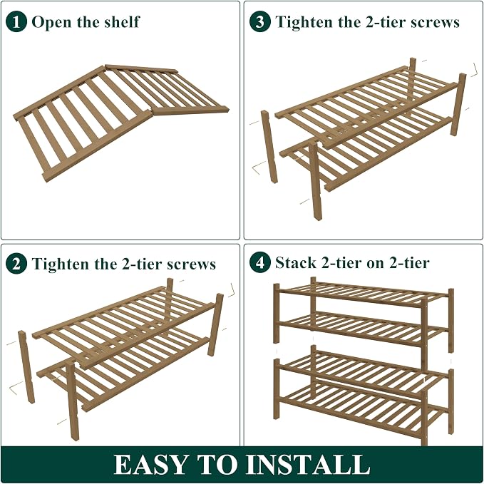Smiry Bamboo Shoe Rack for Closet, 4 Tier Wooden Stackable Shoe Organizer - Image 6