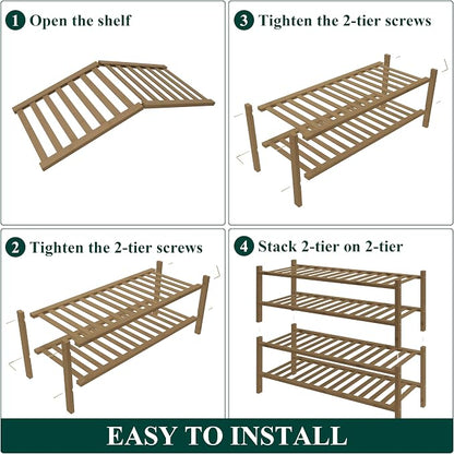 Smiry Bamboo Shoe Rack for Closet, 4 Tier Wooden Stackable Shoe Organizer - Image 6