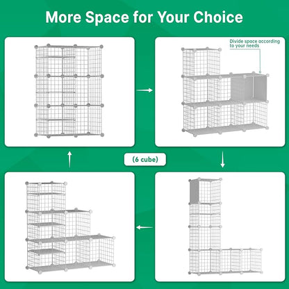 Wire Cube Storage Organizer, 6 Cubes Converted into 7 Cubes, Sturdy Metal Grids - Image 3