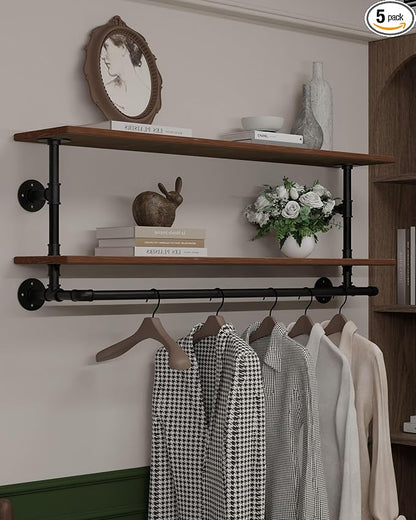 Clothes Rack 42in, 2 Tier Wall Mounted Garment Rack by INDUSTRIALSHELVESDESIGN