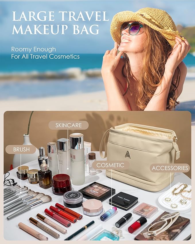 Birthday Gifts for Women, Initial Large Makeup Bag, Personalized Double Layer - Image 2