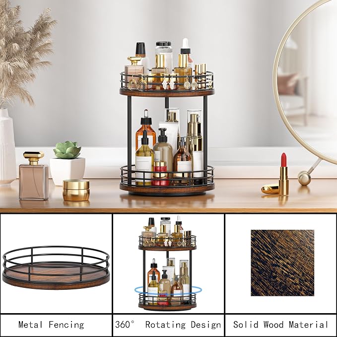 Bathroom Organizer Countertop, 2 Tier Rotating Makeup Organizer Countertop - Image 5