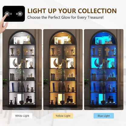 Arch Display Cabinet with Doors and Adjustable Shelves, 6 Tier Display Case - Image 4
