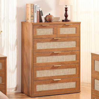 LEYAOYAO Rattan Dresser for Bedroom Set of 2, Modern 6 Drawers Boho Dressers - Image 4